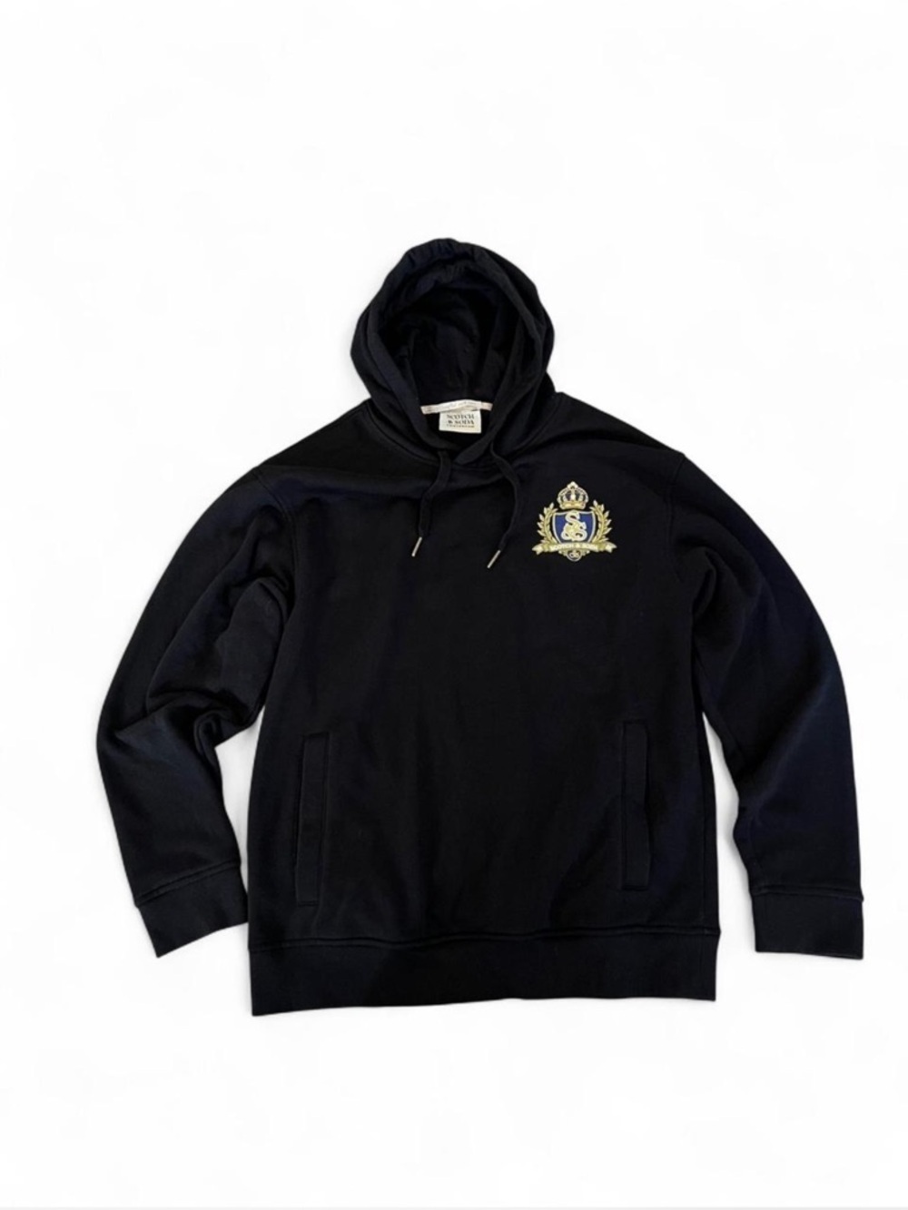 Scotch & Soda Black Hoodie with Crest Patch